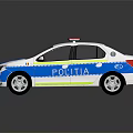 Police Function Car With POLITIA Logo Red Blue Lights White Blue Body Yellow Stripes
