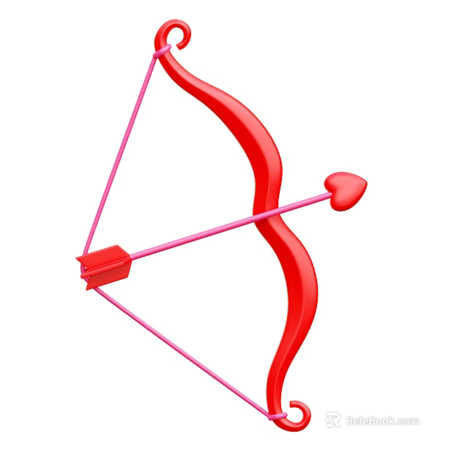 Red Bow and Arrow Decorative Ornament Set with Heart Shaped Arrowhead 3d model 