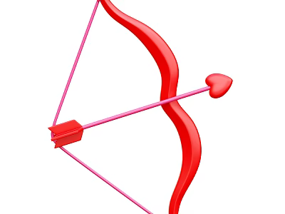 Red Bow and Arrow Decorative Ornament Set with Heart Shaped Arrowhead 3d model