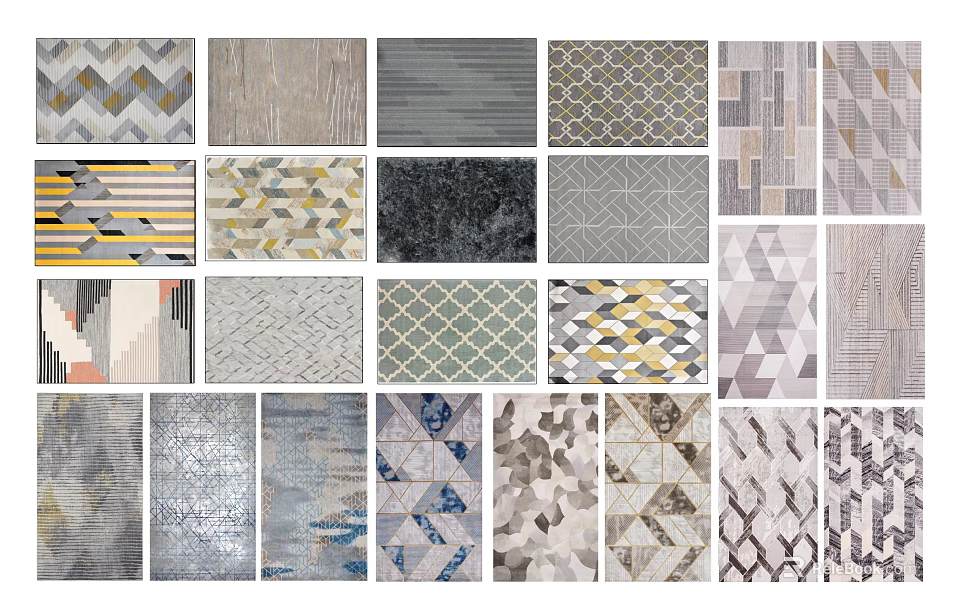 Various Square Rugs With Geometric Patterns And Textured Design Details 3d model