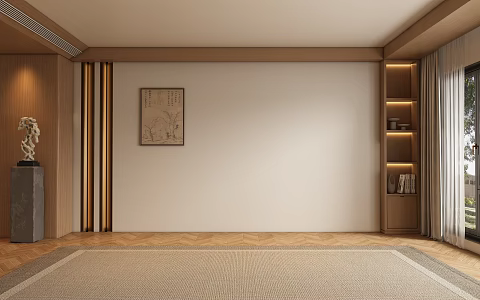 New Chinese Song Style Living Room Background Wall 3d model