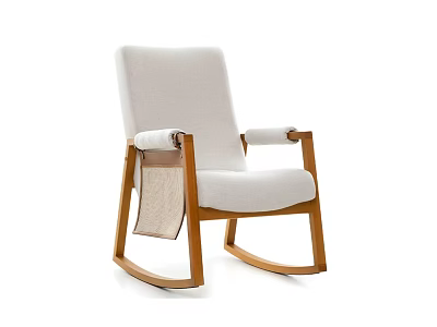 Comfortable Single Seater Sofa Rocking Chair with White Cushion Wooden Frame and Side Pocket 3d model