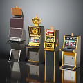 Various Casino Slot Gaming Machines With Golden Accents And Digital Screens Design