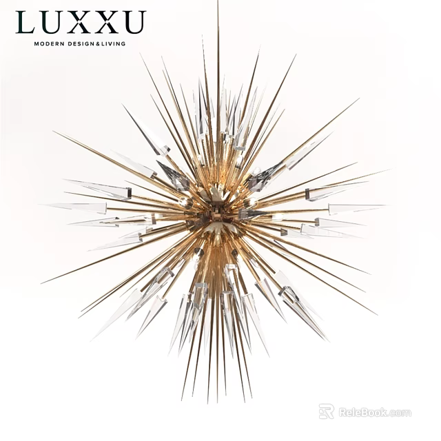 Modern Gold Starburst Chandelier With Crystal Accents And Spike Design 3d model 