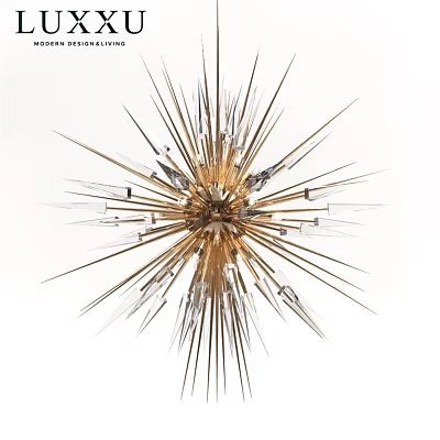Modern Gold Starburst Chandelier With Crystal Accents And Spike Design 3d model