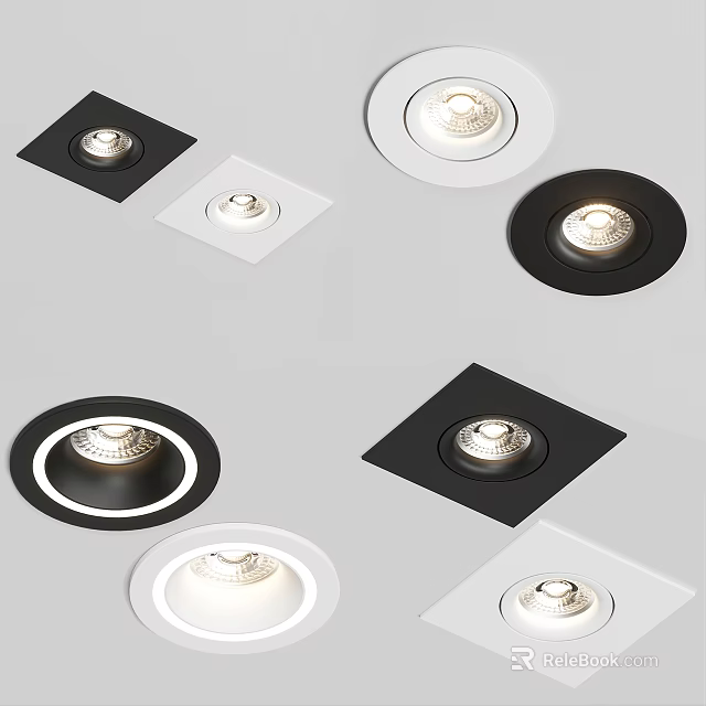 Modern Ceiling Downlights And Spotlights With Round Square Shapes Black White Frames 3d model 