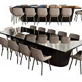 Modern Dining Table Set With Light Grey Chairs And Dark Wooden Top 3d model