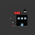 Miniature Two Story Building Model With Coca Cola Billboard Water Tower And Street Lamps