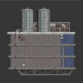 Industrial Metal Structure With Two Cylindrical Tanks And Multi Layer Platforms