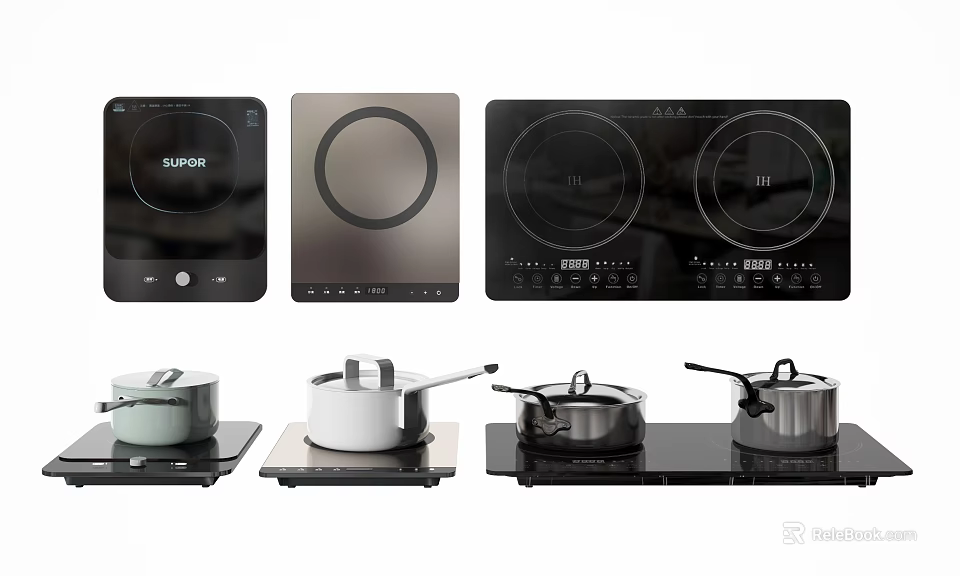 Modern Induction Cooktops and Pots as Essential Kitchen Appliances for Home Cooking 3d model 