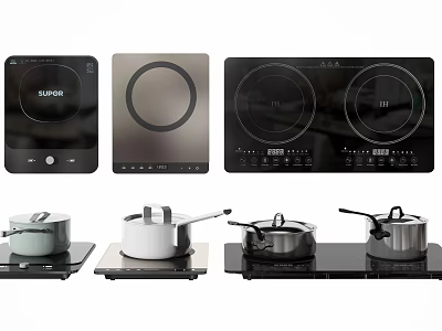 Modern Induction Cooktops and Pots as Essential Kitchen Appliances for Home Cooking 3d model