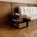 Modern Wooden Side Table with Storage Shelf and Books Next to White Sofa in Living Room