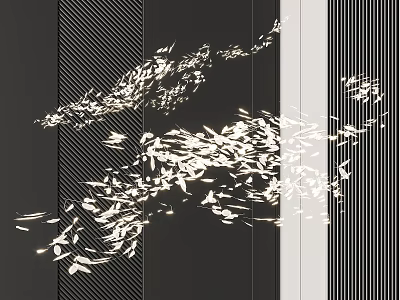 Modern Artistic Chandelier With White Feather Leaf Shapes Against Black And White Striped Background 3d model