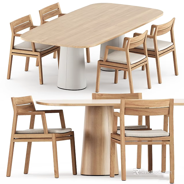 Modern Light Wood Dining Table Set With Matching Upholstered Chairs For Home 3d model