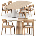Modern Light Wood Dining Table Set With Matching Upholstered Chairs For Home 3d model