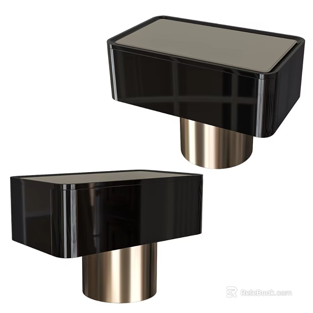 Modern Black Side Table With Glossy Top And Metal Base Design 3d model