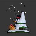Snowman Sculpture Featuring Christmas Tree Gift Boxes Falling Snowflakes On White Base With Reflection