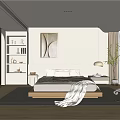 Modern Minimalist Bedroom Interior With Platform Bed Wall Art And Large Window 3d model
