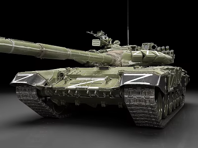 Green Camouflage Military Tank Model With Long Barrel Turret And Tracks 3d model