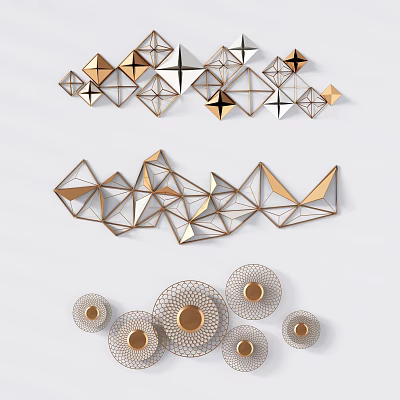 Modern Geometric Metal Wall Decor With Gold Silver Abstract Shapes Design 3d model