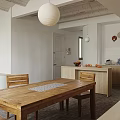 Modern Kitchen Interior Design With Wooden Island Cabinets White Tiled Walls And Green Window