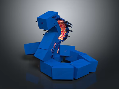 Reptile Snake Shaped Blue Cubic Structure With Inner Red Orange Details 3d model