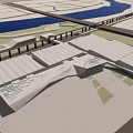 Aerial View Planning of Modern Large Complex with Roads River and Urban Surroundings