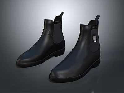 Black Leather Chelsea Boots With Elastic Side Panels And Pull Tab Design 3d model