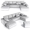 Modern Brown Sectional Sofa With Soft Fabric Cushions And Chaise Lounge