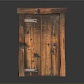 Vintage Dark Brown Wooden Door with Distinct Texture Metal Hinges and Latch