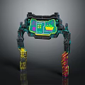 Futuristic Tech Console Structure With Green Display Screen And Colorful Support Pillars 3d model
