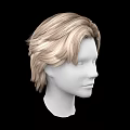 Natural Looking White Head Model With Blonde Short Voluminous Hair Against Black Background