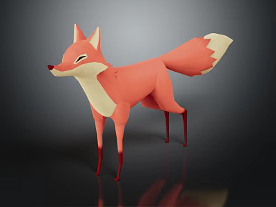 Stylized Orange And White Paper Craft Fox With Red Legs And Tail 3d model