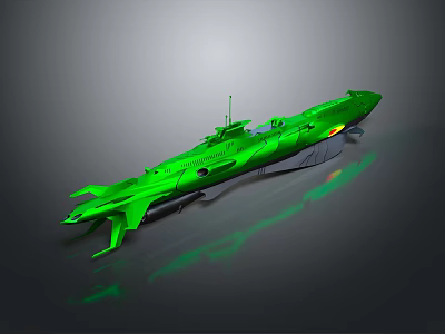 Green Sci-Fi Ship Model Featuring Futuristic Streamlined Structure Detailed Antennas And Propulsion Systems 3d model