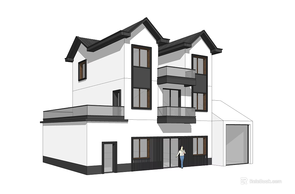 Modern Two Story Detached Villa Exterior With Balconies Windows And Garage 3d model 