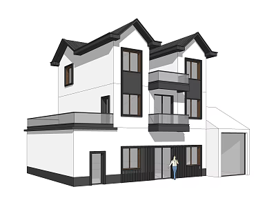 Modern Two Story Detached Villa Exterior With Balconies Windows And Garage 3d model