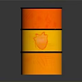 Orange Yellow Building Featuring Red Accents Heart Design And Black Decorative Bands