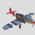 Fighter Plane With Red Nose Gray Body Propeller And Emblems On Wings 3d model