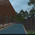 Detached Villa with Infinity Pool Wooden Roof Sun Loungers Glass Windows Surrounded by Trees