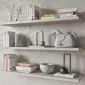 Minimalist Decorative Ornament Set On Gray Shelves With Books Horse Figurine Geometric Vase And Sphere