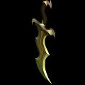 Mythical Elven Curved Blade Weapon With Green Red Accents And Ornate Design