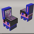 Colorful Blue Pink Leisure Chair With Block Design And Patterned Seat Surface