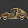 Vintage Yellow Beetle Style Toy Car With Open Doors And Brown Roof Details