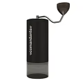 Black Manual Coffee Grinder Kitchen Appliance With Wooden Handle And Transparent Base