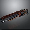 Double Barrel Weapon With Red And Silver Metal Body And Decorative Wrapping Design