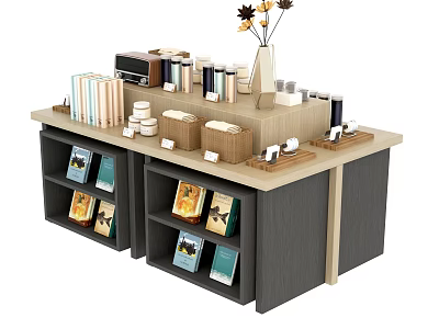 Mall Store Display Area Interior Setup With Bookshelves Decorative Vase Storage Baskets And Small Items 3d model