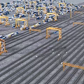 Container Terminal With Gantry Cranes And Rail Tracks For Cargo Logistics 3d model