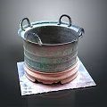 Antique Bronze Daily Necessity Vessel With Loop Handles And Decorative Patterns On Square Base 3d model