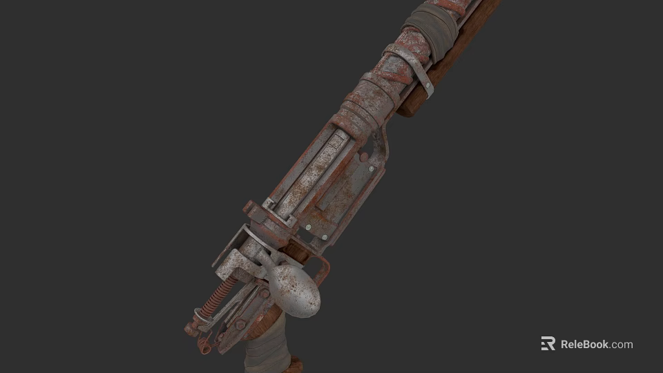 Rusty Vintage Weapon Old Metal Long Gun With Worn Texture And Leather Straps 3d model 