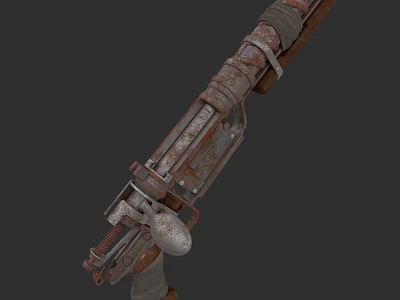 Rusty Vintage Weapon Old Metal Long Gun With Worn Texture And Leather Straps 3d model